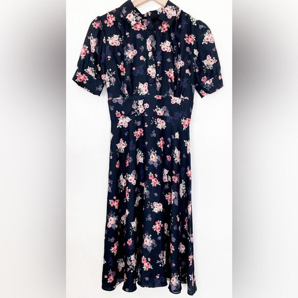Alexia Admor Emery Navy Blue Floral Short Sleeve Shirt Dress - Picture 2 of 16